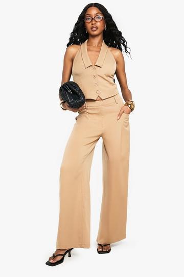Tailored Wide Leg Pleat Detail Trouser camel