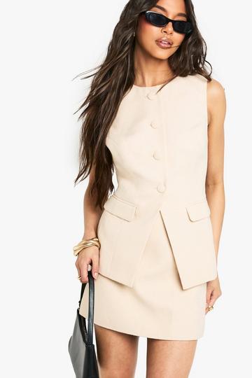 Getailleerde Bouclé Long Line Gilet beige