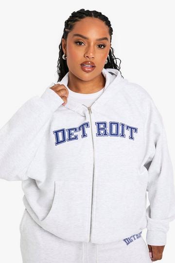 PLUS DETROIT ZIP THROUGH OVERSIZED HOODIE ash grey