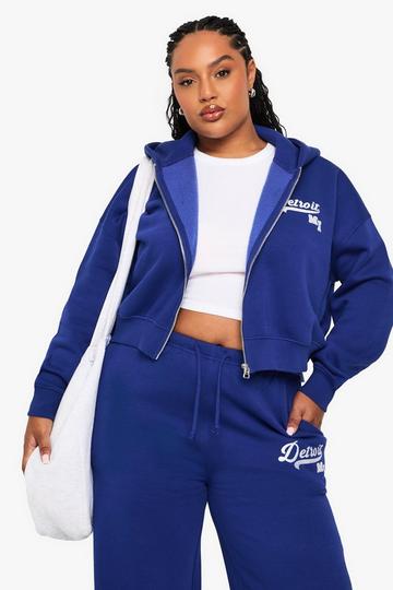 PLUS DETROIT OVERSIZED ZIP UP HOODIE cobalt