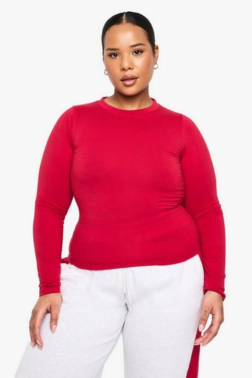 Red PLUS LONG SLEEVE FITTED TOP