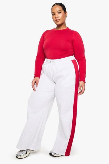 Plus Wide Leg Joggingbroek Met Zijstreep red