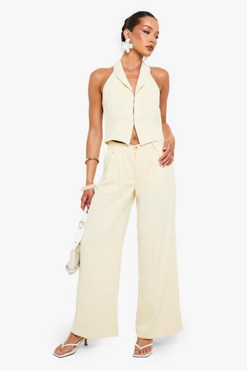Lemon Yellow Wide Leg Tailored Trousers