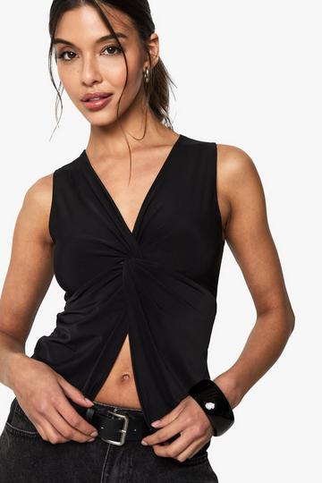 DOUBLE LAYER SLINKY TWIST FRONT SLEEVELESS TOP black