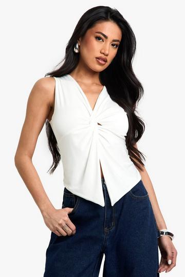 DOUBLE LAYER SLINKY TWIST FRONT SLEEVELESS TOP cream