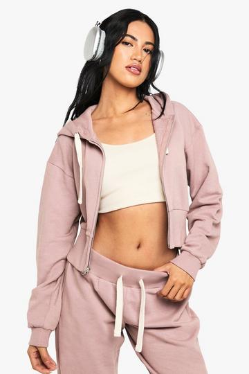 Deep Hem Waistband Cropped Hoodie mocha