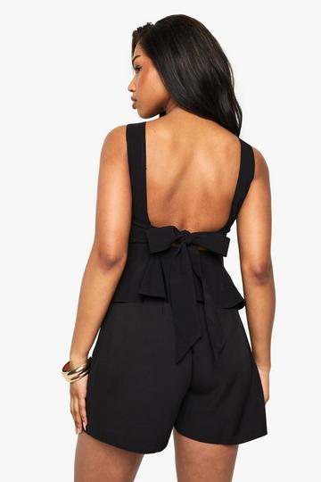 Bengaline Tied Open Back Peplum Top black