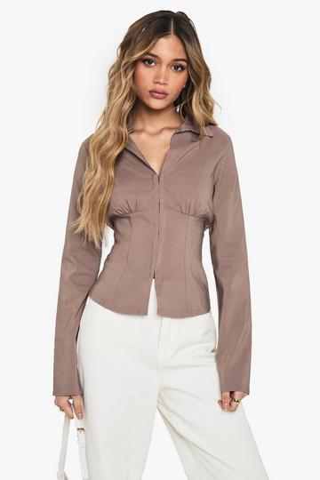 Bengaline Hook and Eye Collared Top mocha