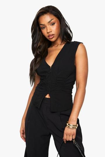 Bengaline Ruched Sleeveless Hook & Eye Top black