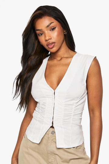 Bengaline Ruched Sleeveless Hook & Eye Top white