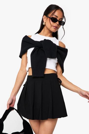 Bengaline Pleated Fold Over Waistband Skort black