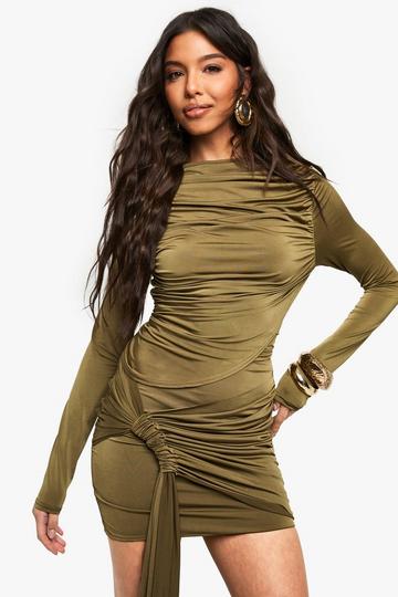 Strakke Geplooide Top Met Lange Mouwen khaki