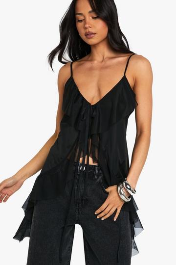 Mesh Frill Detail Cami Top black