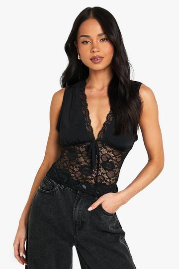 Lace Plunge Front Top black