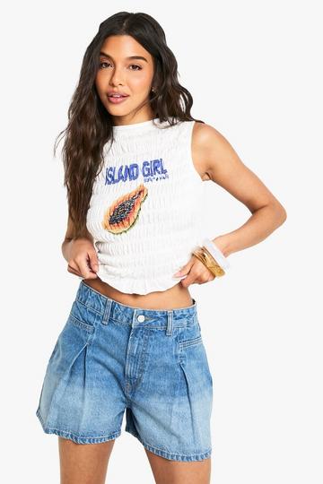 Denim Pleated Shorts light wash