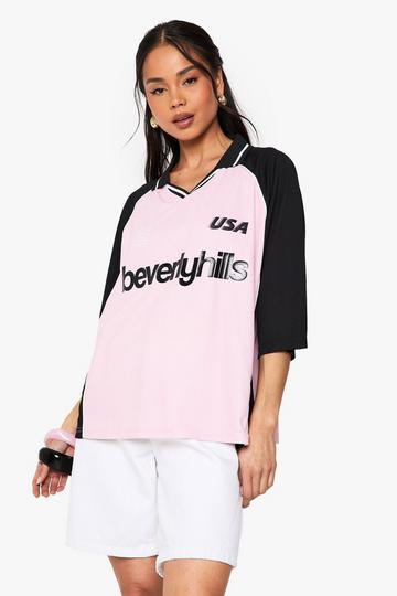 Beverly Hills Contrast Panel Football Jersey pink