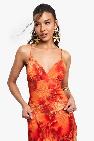 Chiffon Floral Print Corset Strappy Top orange