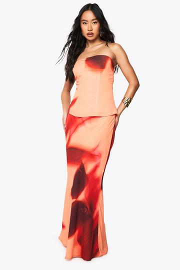 Chiffon Flower Printed Maxi Skirt red