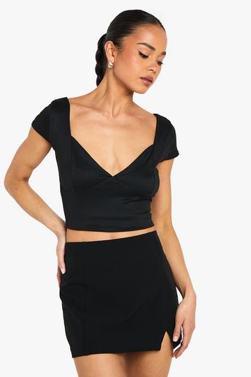 Super Soft Cap Sleeve Plunge Front Top black