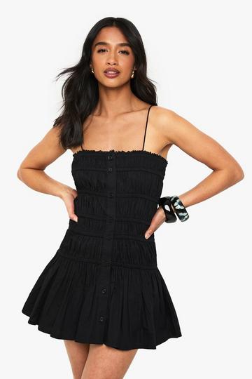 Petite Ruched Bandeau Mini Dress black