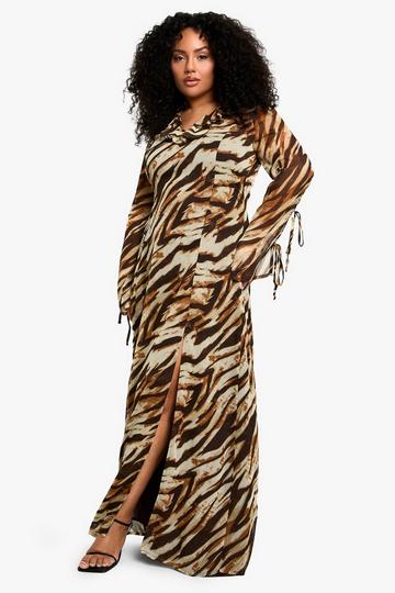 Plus Dierenprint Maxi Jurk brown