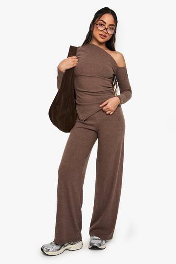 RIB WIDE LEG TROUSER chocolate