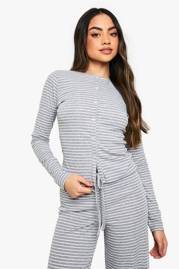 Stripe Button Up Long Sleeve Top grey