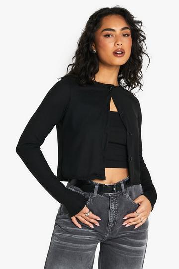 Black RIB 2IN1 CAMI TOP AND CARDIGAN SET