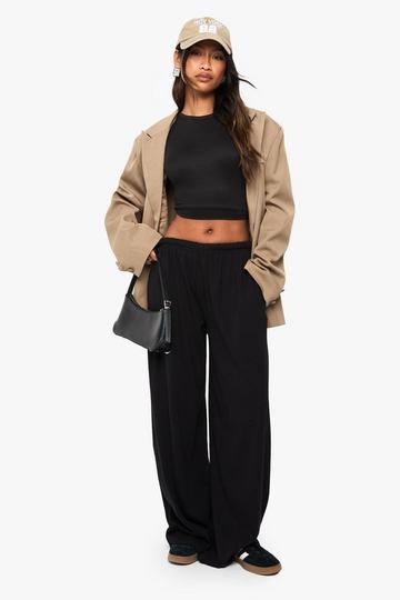 BOOHOO BASICS RIB STRAIGHT LEG TROUSER black