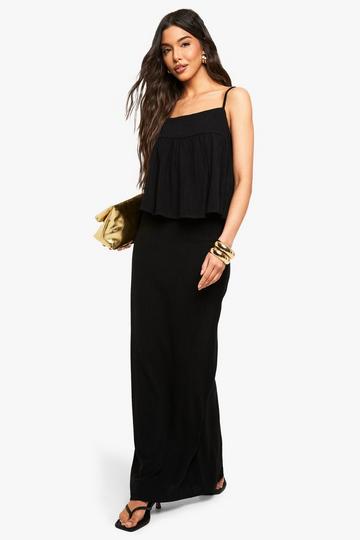 Linen Look Column Maxi Skirt black