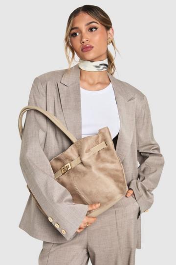 Faux Suede Hardware Detail Tote Bag mink