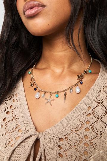 Ocean Detail Charm Necklace gold