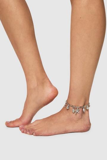Silver Ocean Charm Anklet gold