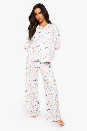 Petite Heart Shirt and Trouser Pyjama Set cream