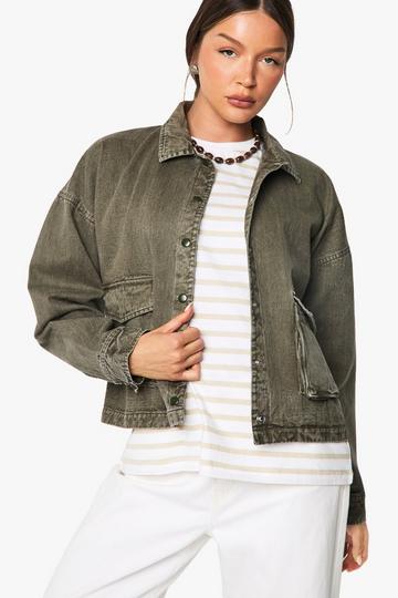 Button Detail Washed Jacket khaki