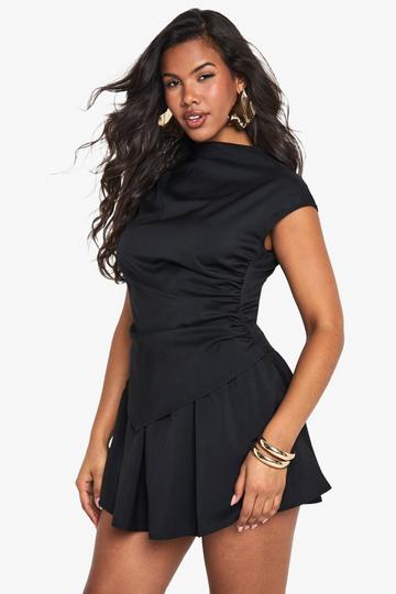 Tailored Slash Neck Cap Sleeve Mini Dress black