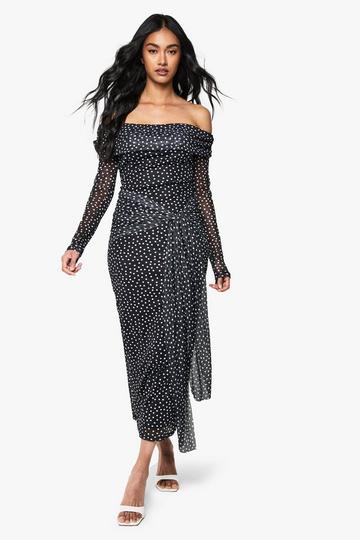 Bardot Polka Tie Waist Maxi Dress black
