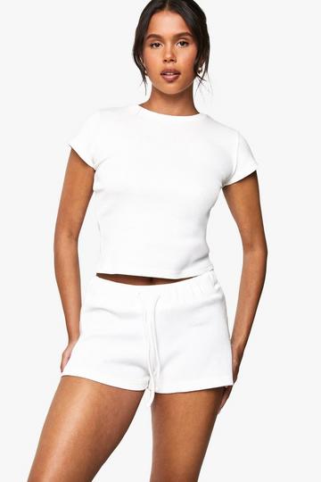 Waffle Tie Waist Runner Shorts ecru