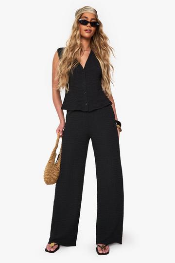 Textured Wide Leg Trouser black