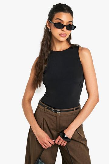 Double Layer Slinky Racer Neck Top black