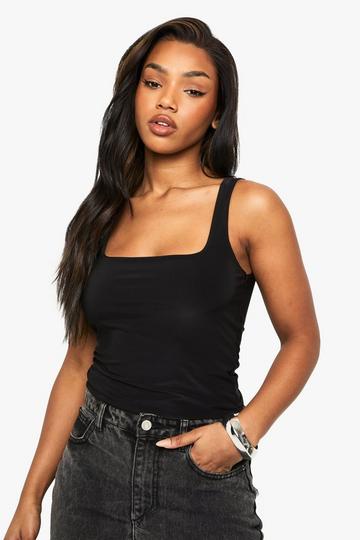 DOUBLE LAYER SLINKY SQUARE NECK VEST TOP black