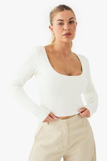 Buttery Soft Built in Padded Scoop Neck Long Sleeve Top cream