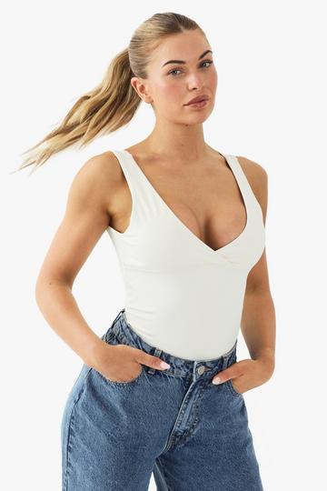 Buttery Soft Built in Padded V Neck Vest Top cream