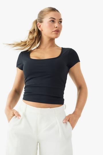 Premium Built in Padding Sweetheart Neck Cap Sleeve Top black