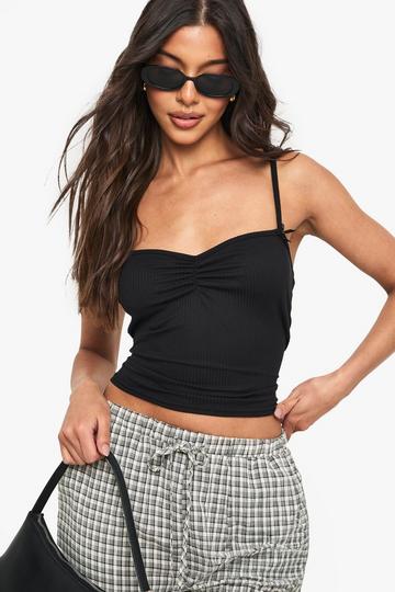 Ribbed Lace Strap Cami Top black