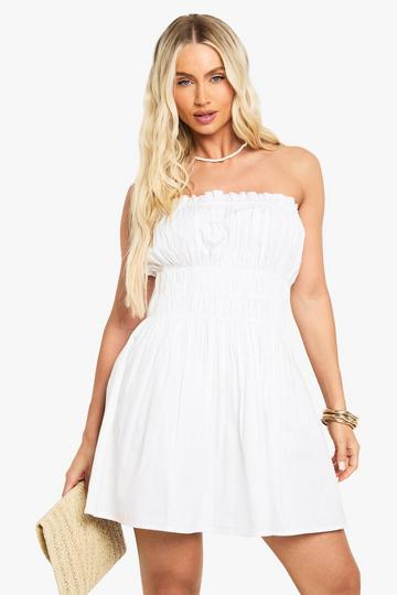 Cotton Poplin Shirred Mini Dress white