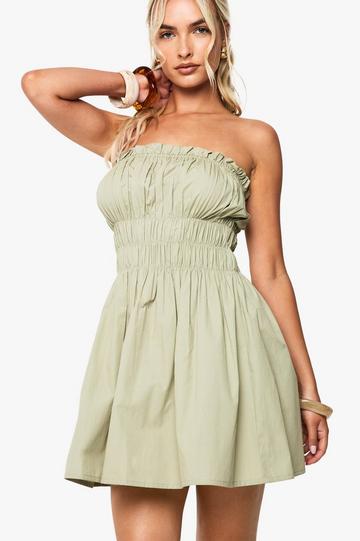 Cotton Poplin Shirred Mini Dress sage