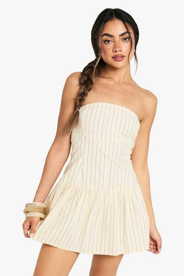 Stripe Linen Look Button Down Peplum Mini Dress ecru