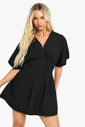 Cotton Poplin Kimono Sleeve Mini Dress black