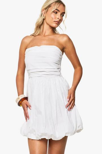 Cotton Poplin Bandeau Puffball Mini Dress white